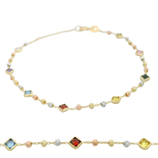 [00029PU] PULSERA CIRCONITAS COLOR BOCELADAS Y BOLAS TRICOLOR.