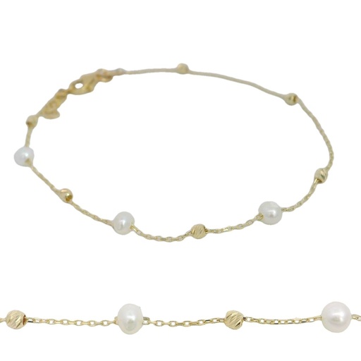 [00031PU] PULSERA PERLAS Y BOLAS TALLADAS