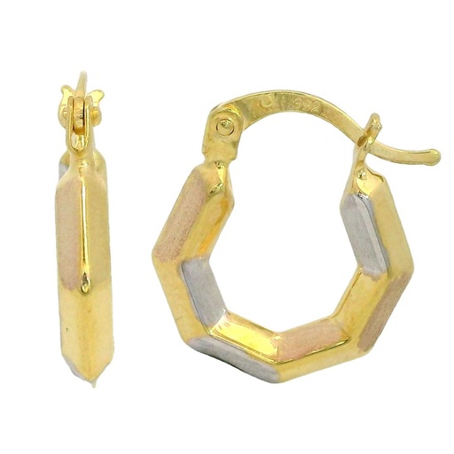 [00045] THREE TONE HEXAGON HOOP EARRINGS.