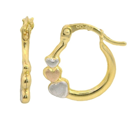 [00046] 17x15x2MM THREE TONE HEARTS HOOP EARRINGS.