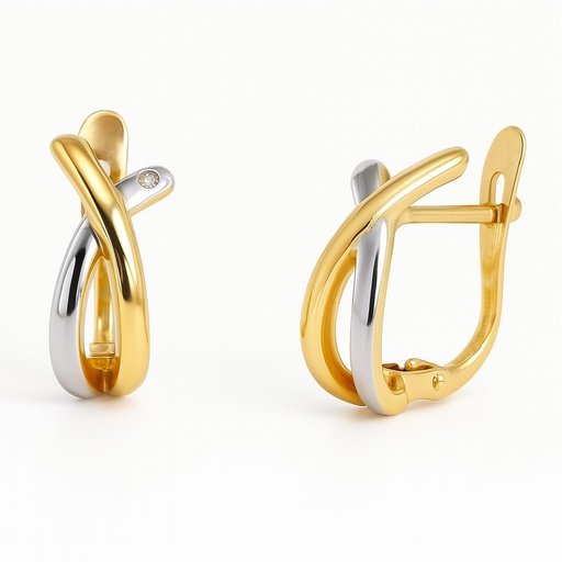 [00064] TWO TONE EARRINGS WITH CZ.CATALAN CLOSURE