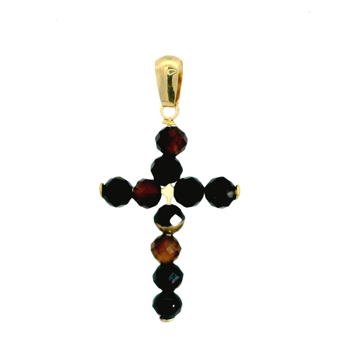 [00084O] 3MM EYE OF TIGER COLOR BALLS CROSS PENDANT.20x14MM