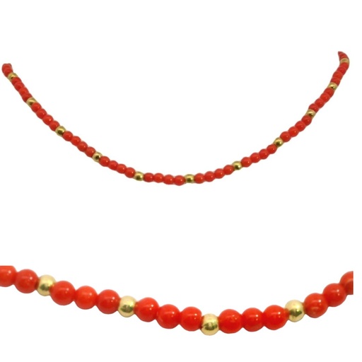 [00085] GARGANTILLA BOLAS ORO Y  CORAL 2.5MM