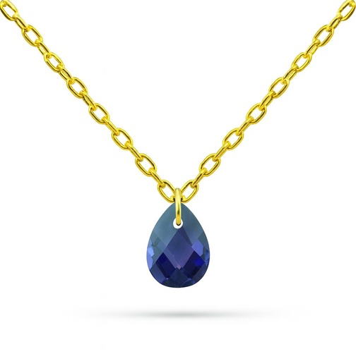 [4925AM] 7x5MM PEAR  AMETHYST  COLOR CZ CHARM NECKLACE.45CM CHAIN.
