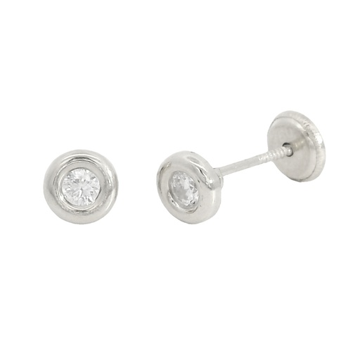 [00088B] 2'5MM CZ WHITE GOLD STUD EARRINGS.SCREW BACK.