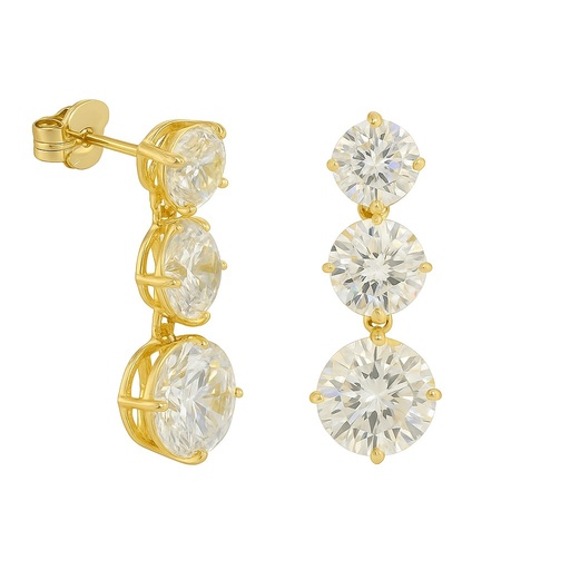 [5555P] 18MM THREE CZ DANGLING EARRINGS.
