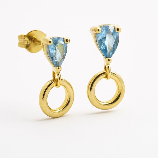 [00094] CIRCLE AND AQUAMARINE COLOR CZ DANGLING EARRINGS.