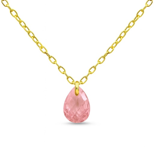 [4925R] 7x5MM PEAR PINK CZ CHARM NECKLACE.45CM CHAIN.