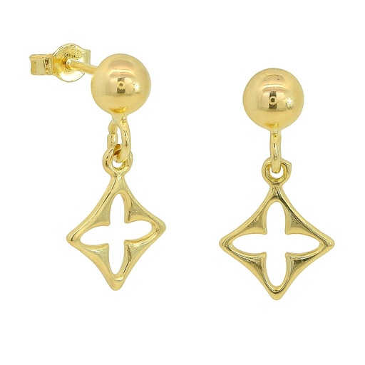 [00107] 15MM HALF BALL AND FLOWER DANGLING EARRINGS.