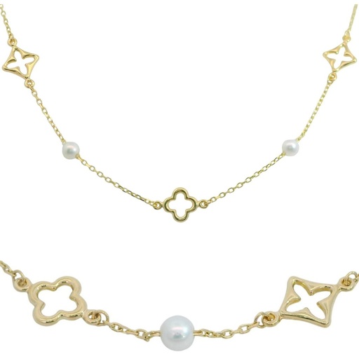 [00101] GARGANTILLA PERLAS Y FLORES. CADENA 45CM.