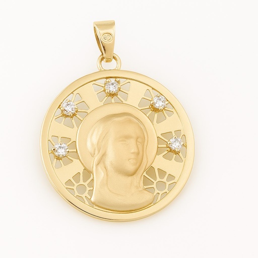 [00114] MEDALLA REDONDA VIRGEN CON CIRCONITAS.18MM.