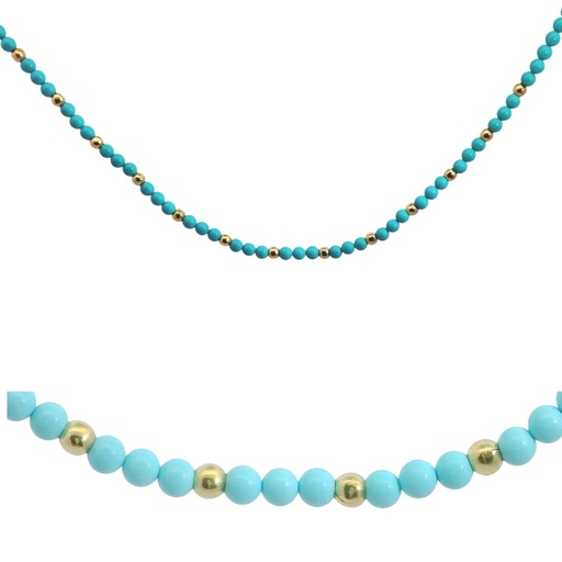 [00086T] 3MM GOLD AND TURQUOISE COLOR BALLS NECKLACE.