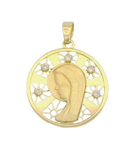 [00129] MEDALLA REDONDA VIRGEN CON CIRCONITAS.18MM.