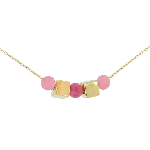 [00130R] GARGANTILLA 2 CUBOS 3 PIEDRAS TURMALINA ROSA SEMIPRECIOSO