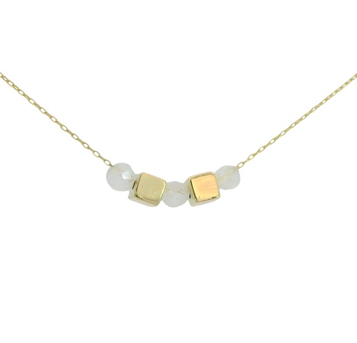 [00130N] GOLD CUBES AND MOONSTONE NECKLACE.45CM.