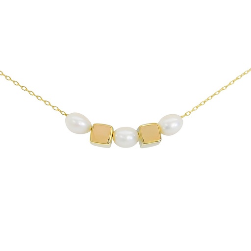 [00130P] GOLD CUBES AND FRESHWATER PEARLS NECKLACE.45 CM.