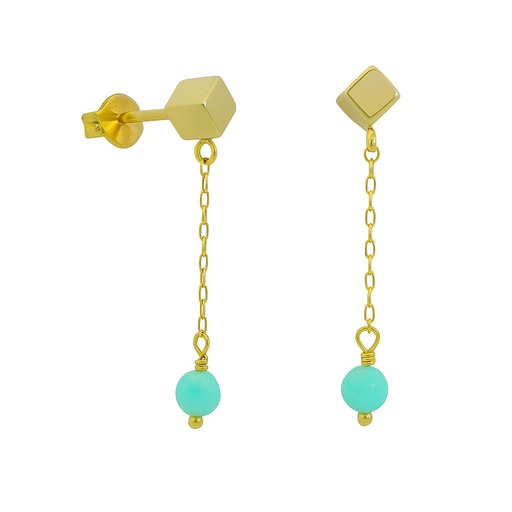 [00130PT] PENDIENTES CADENA CUBO PIEDRA AMAZONITA SEMIPRECIOSA