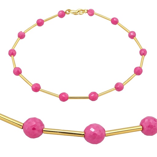 [00137PUR] GOLD TUBES AND TOURMALINE STONES BRACELET.17CM.