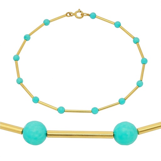 [00137PUT] PULSERA TUBOS CUBO PIEDRA AMAZONITA SEMIPRECIOSA 17CM