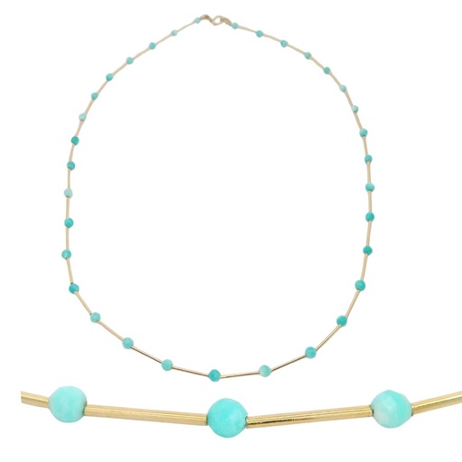 [00137T] GOLD TUBES AND AMAZONITE NECKLACE