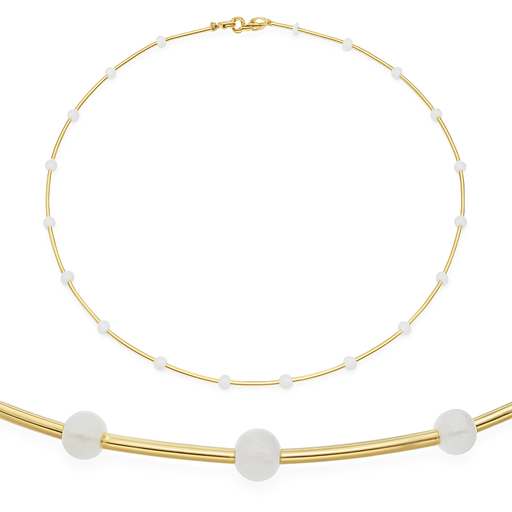 [00137N] GOLD TUBES AND MOONSTONE NECKLACE