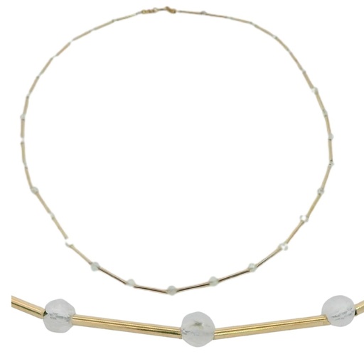 [00137N] GOLD TUBES AND MOONSTONE NECKLACE