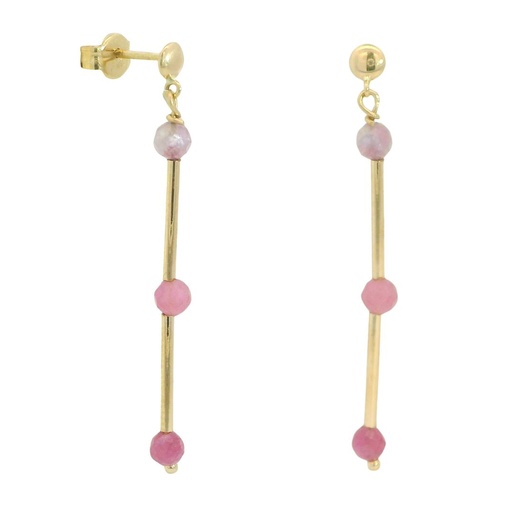 [00137PR] GOLD TUBES AND TOURMALINE DANGLING EARRINGS