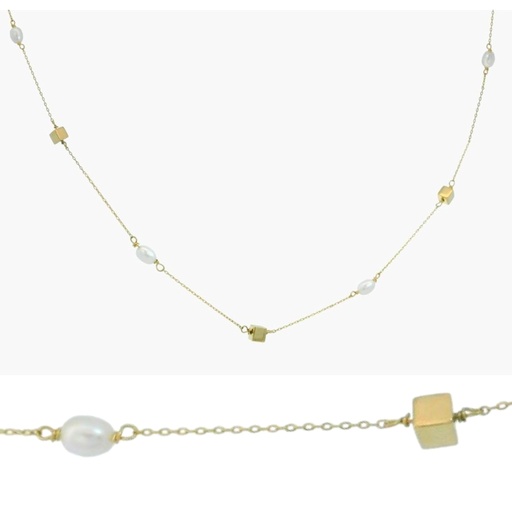 [00132P] GOLD CUBES AND FRESHWATER PEARL NECKLACE