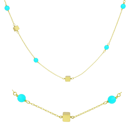 [00132T] GOLD CUBES AND AMAZONITE NECKLACE
