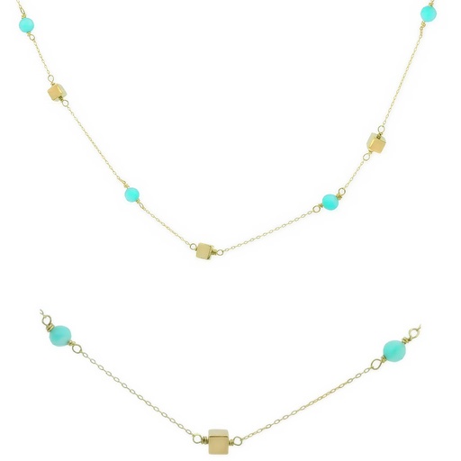 [00132T] GOLD CUBES AND AMAZONITE NECKLACE