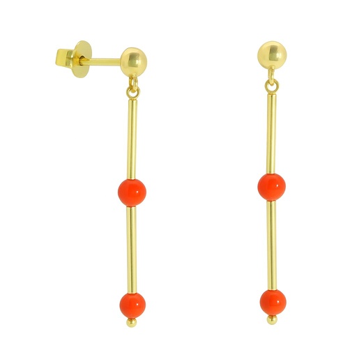 [00137PC] GOLD TUBES AND CORAL REEF BALLS  EARRINGS.