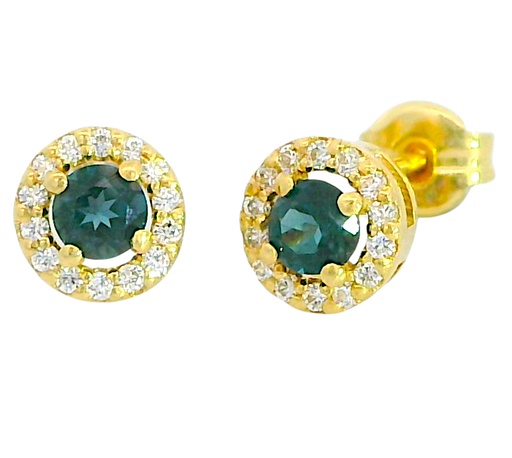 [5959L] 3MM LONDON BLUE TOPAZ  AND CZ STUD EARRINGS.5MM