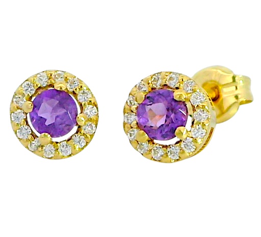 [5959AM] 5MM STUD EARRINGS.3MM AMETHYST AND CZ