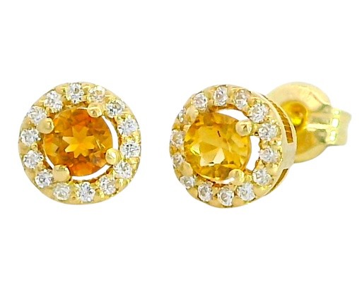 [5959C] 5MM STUD EARRINGS.3MM CITRINE AND CZ