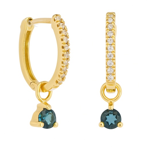 [5960L] 3MM LONDON BLUE TOPAZ AND CZ DETACHABLE HOOP EARRINGS