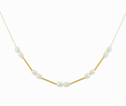 [00133P] GOLD TUBES AND FRESHWATER PEARLS NECKLACE