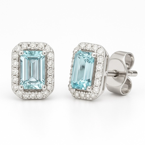 [B4195P/0.14] PENDIENTES BRILLANTES AGUA MARINA 1.024 DI 64 RD SI 0.54 CT