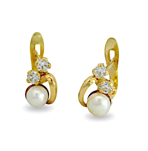[00167] FRESHWATER PEARL AND CZ FIRST COMMUNION LEVERBACK EARRINGS