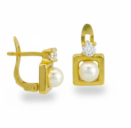 [00169] SQUARE FIRST COMMUNION LEVERBACK EARRINGS WITH PEARL