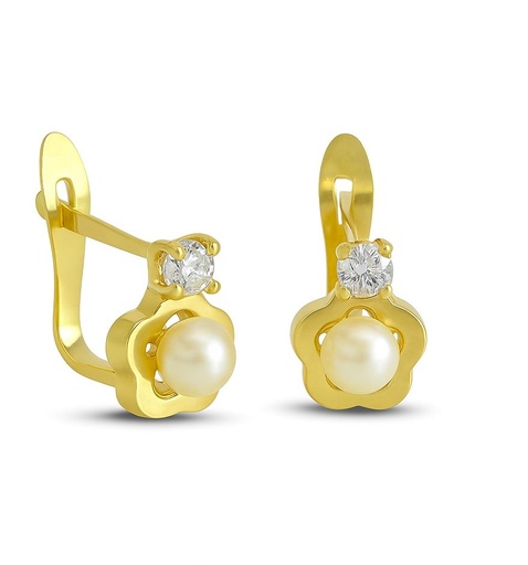 [00172] FRESHWATER PEARL AND CZ FLOWER FIRST COMMUNION LEVERBACK EARRINGS