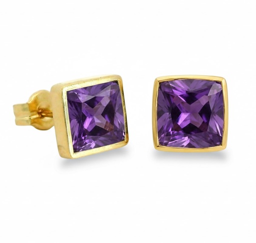 [5912AM] 6x6MM AMETHYST STUD EARRINGS