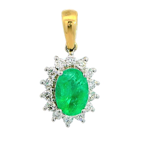 [B4217/CE] 0.64 CT OVAL EMERALD AND DIAMONDS PENDANT.0.15 CT TW