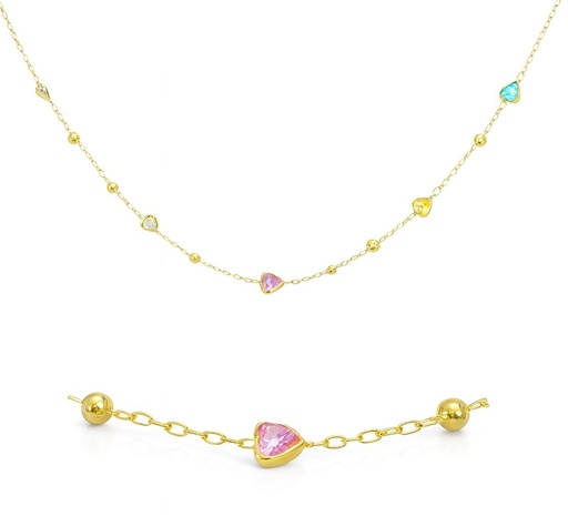 [00176] HEART COLORED CZ NECKLACE.45CM