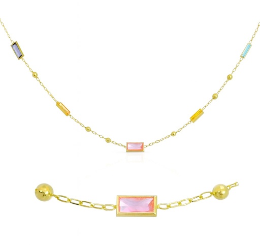 [00177] BAGUETTE COLORED CZ NECKLACE .45CM