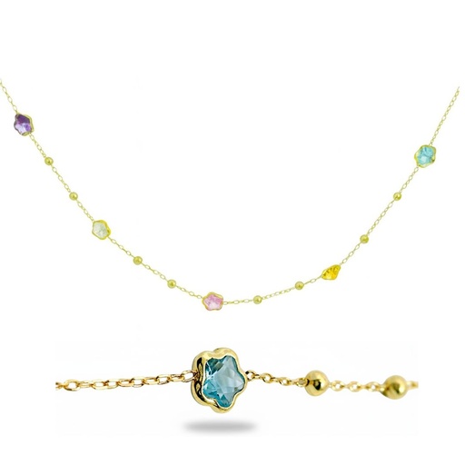 [00178] COLORED CZ FLOWER NECKLACE.45CM