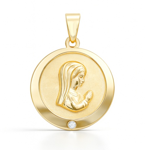 [9K5948] 18MM 9K GOLD ROUND MEDAL WITH CZ