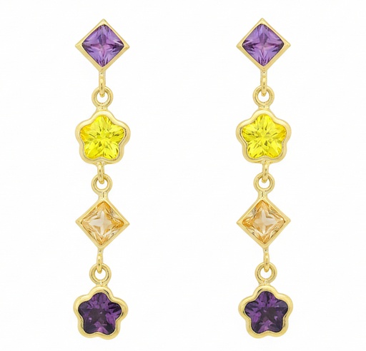[00182] PENDIENTES LARGOS 4 CIRCONITAS BOCELADAS DE COLOR.29MM.PRESION