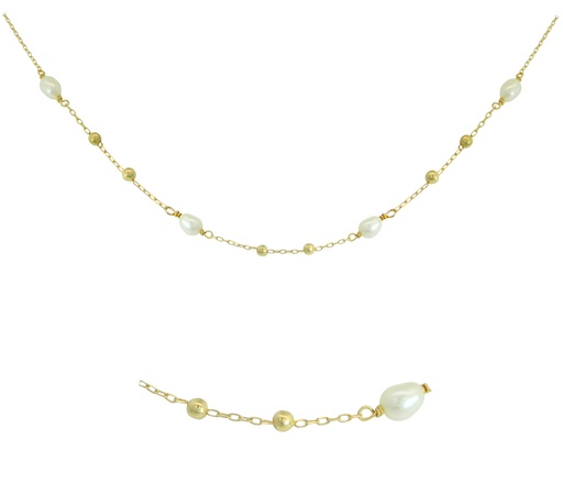 [00185] GOLD BALLS AND FRESHWATER PEARL NECKLACE.45CM