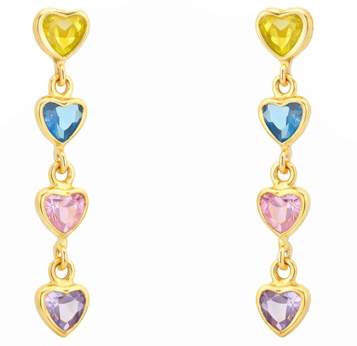 [9K0002] 29MM COLOURED CZ DANGLING EARRINGS.PUSHBACK.9 KARAT