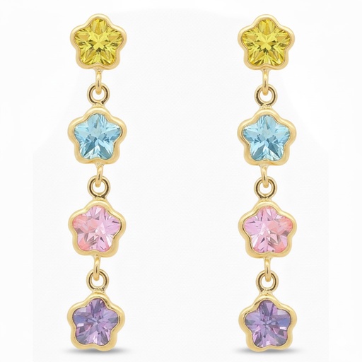 [9K0003] PENDIENTES LARGOS 4 CIRCONITAS BOCELADAS DE COLOR.29MM.PRESION 9K